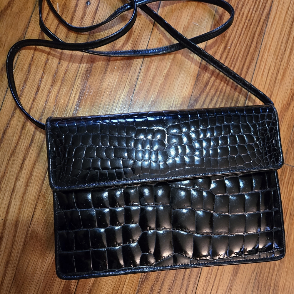 Neiman Marcus Black Croc-Embossed Bag
